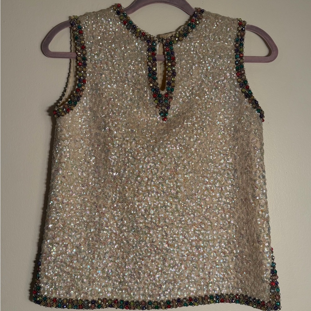 Elegant Cream Sleeveless Top with Multicolor Accents